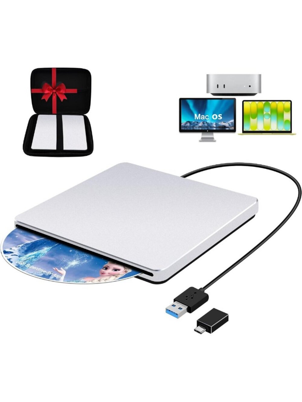 Portable USB 3.0 External CD/DVD Drive for Mac & PC - Plug & Play, Slim Design